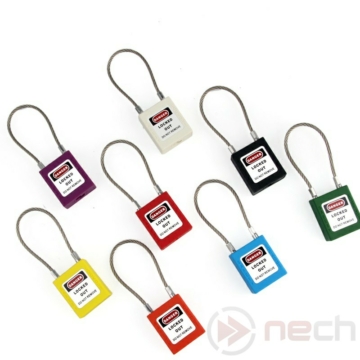 NECH PL-C Series Munkavédelmi LOTO lakat, kábeles kengyellel / Stainless Steel Shackle, Safety Padlock 
