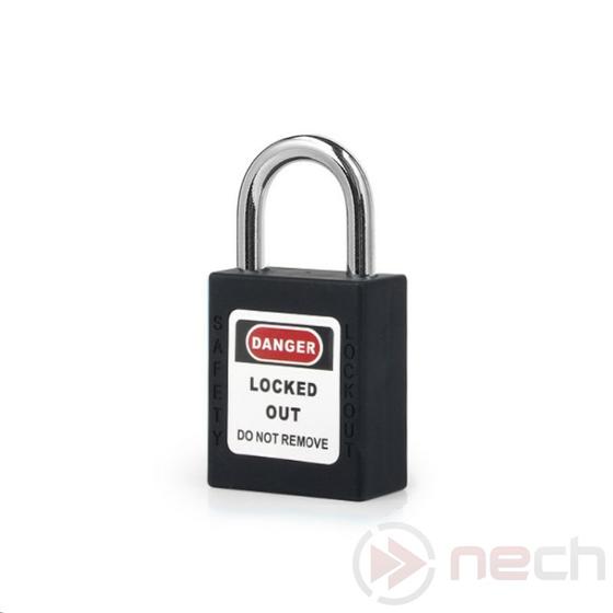 NECH PLUS-BK Biztonsági LOTO lakat, ultra rövid acél kengyellel / Ultra Short Steel Shackle, Safety Padlock	
