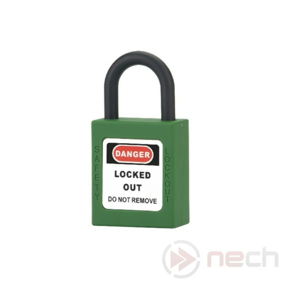 NECH PL25N-G Biztonsági LOTO lakat, rövid műanyag kengyellel / Short Nylon Shackle, Safety Padlock