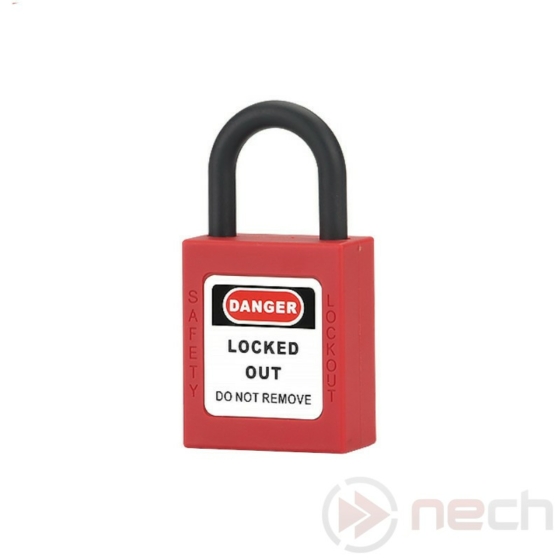 NECH PLSN-R Biztonsági LOTO lakat, rövid műanyag kengyellel / Short Nylon Shackle, Safety Padlock	