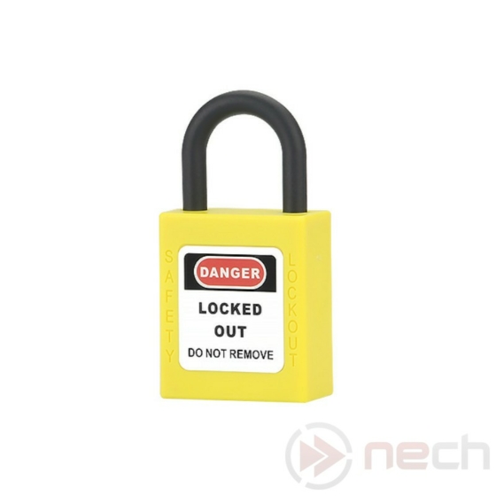 NECH PLSN-Y Biztonsági LOTO lakat, rövid műanyag kengyellel / Short Nylon Shackle, Safety Padlock	