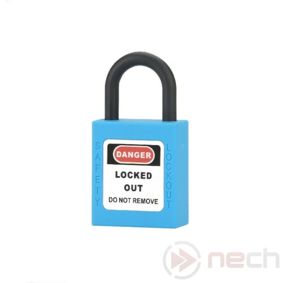 NECH PL25N-BE Biztonsági LOTO lakat, rövid műanyag kengyellel / Short Nylon Shackle, Safety Padlock