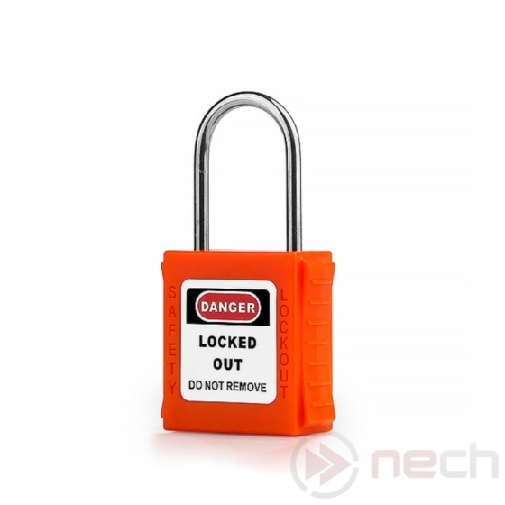 NECH PL38T-O vékony acél kengyeles LOTO lakat, narancs színben