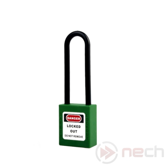 NECH PL76LN-G Munkavédelmi LOTO lakat hosszú műanyag kengyellel - Long Nylon Shackle Safety Padlock