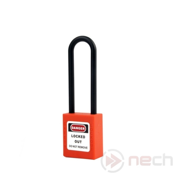 NECH PL76LN-O Munkavédelmi LOTO lakat hosszú műanyag kengyellel - Long Nylon Shackle Safety Padlock