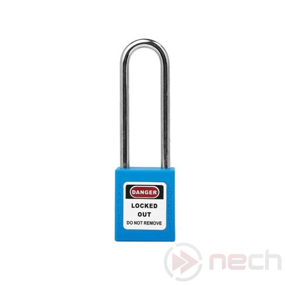 NECH PL76L-BE Munkavedelmi LOTO lakat hosszú acél kengyellel - Long Steel Shackle Safety Padlock