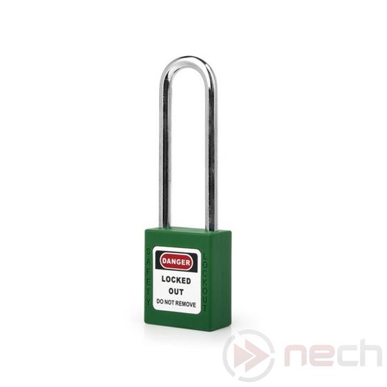 NECH PL76LS-G Munkavedelmi LOTO lakat hosszú acél kengyellel - Long Steel Shackle Safety Padlock