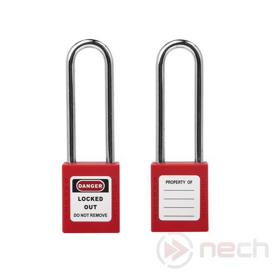 NECH PL76-R Munkavedelmi LOTO lakat hosszú acél kengyellel - Long Steel Shackle Safety Padlock