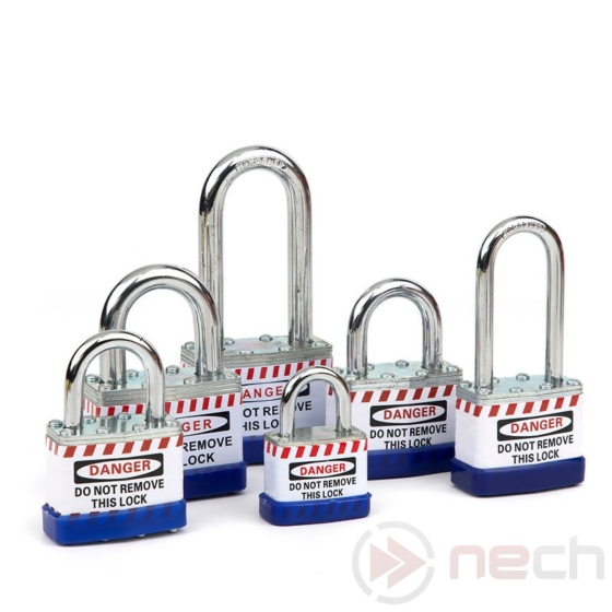 NECH LPL Series vízálló munkavédelmi LOTO lakat, edzett acélból / Laminated LOTO padlock from hardened steel, waterproof with key cover